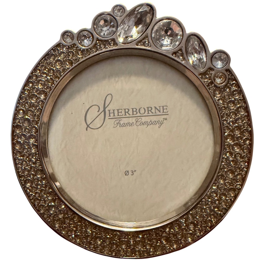 Sherborne Frame Co Ornate Round Picture Frame Crystal Embellished Silver Tone 3" - Picture 8 of 8